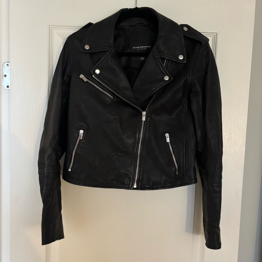 Club Monaco Black Leather Biker Jacket